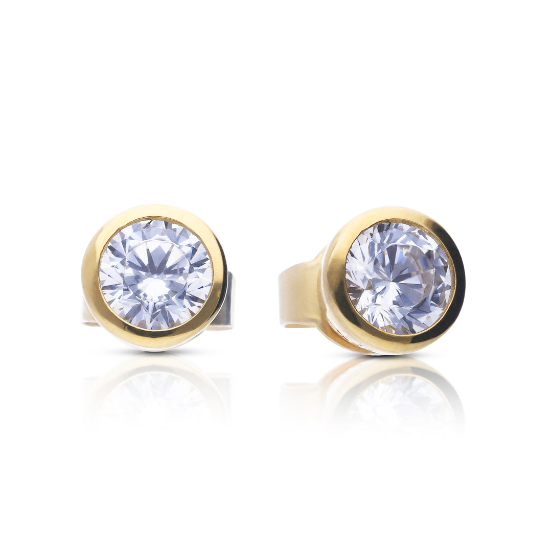 Gecko Jewellery Bezel Set Solitaire Stud Earrings with Diamonfire Zirconia