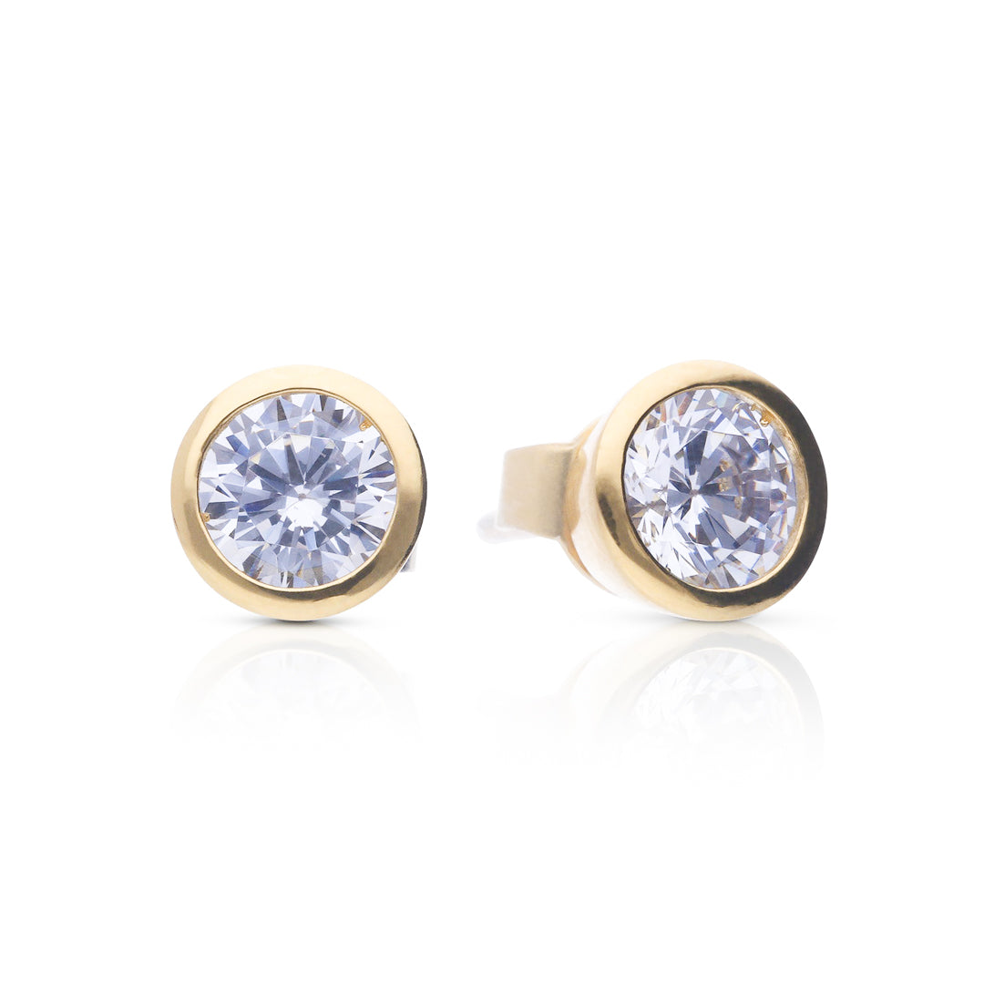 Gecko Jewellery Bezel Set Solitaire Stud Earrings with Diamonfire Zirconia