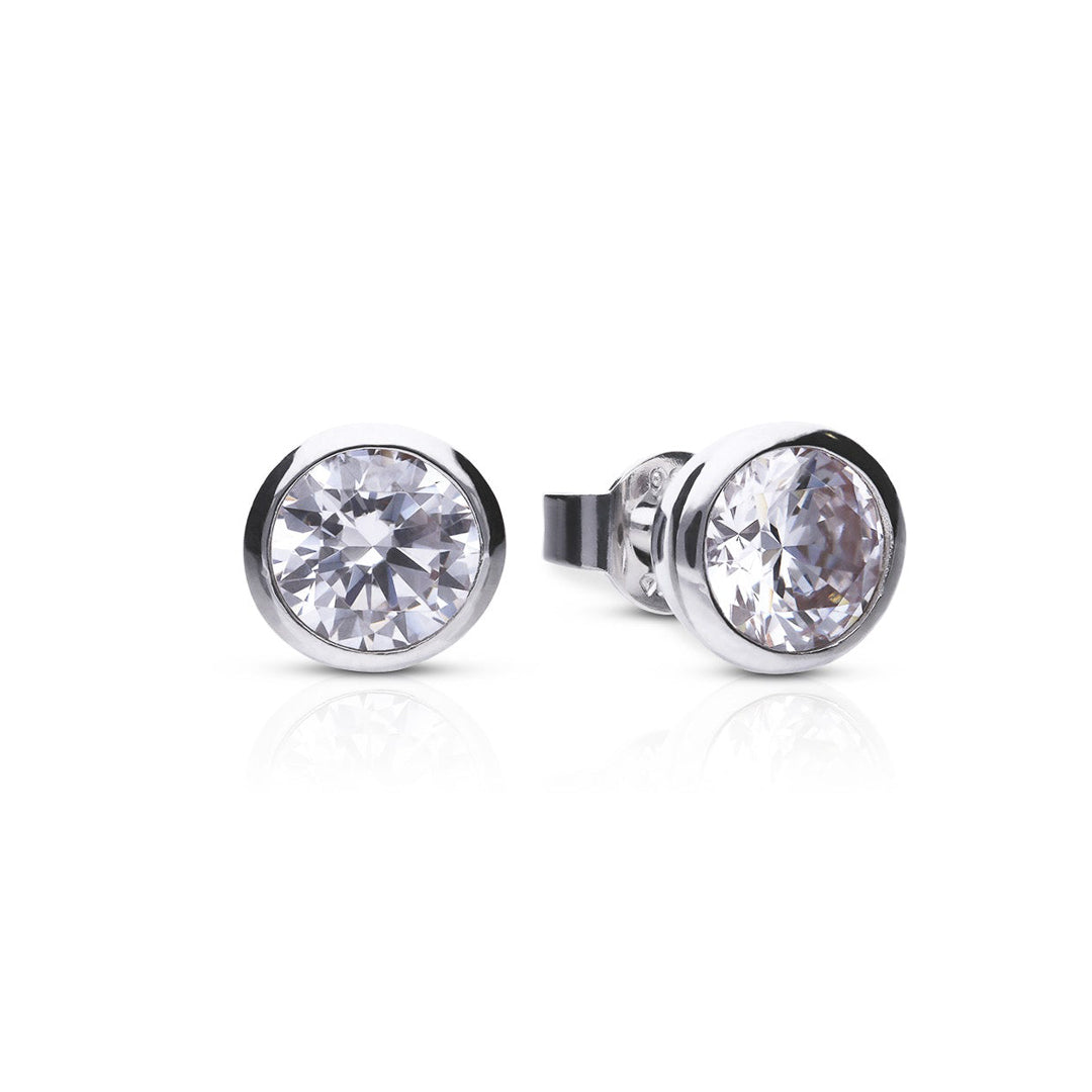 Gecko Jewellery Bezel Set Solitaire Stud Earrings with Diamonfire Zirconia