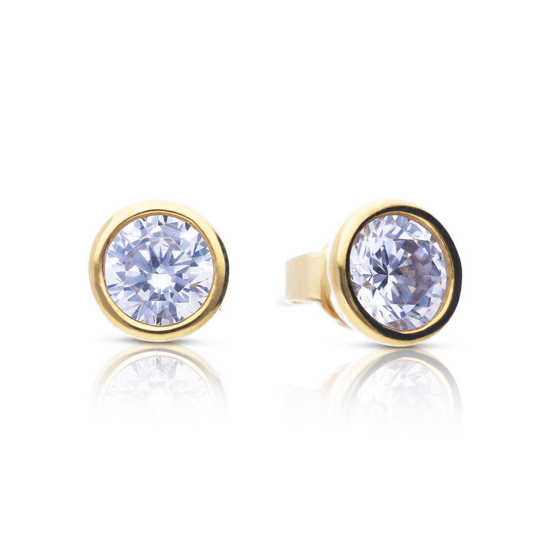 Gecko Jewellery Bezel Set Solitaire Stud Earrings with Diamonfire Zirconia