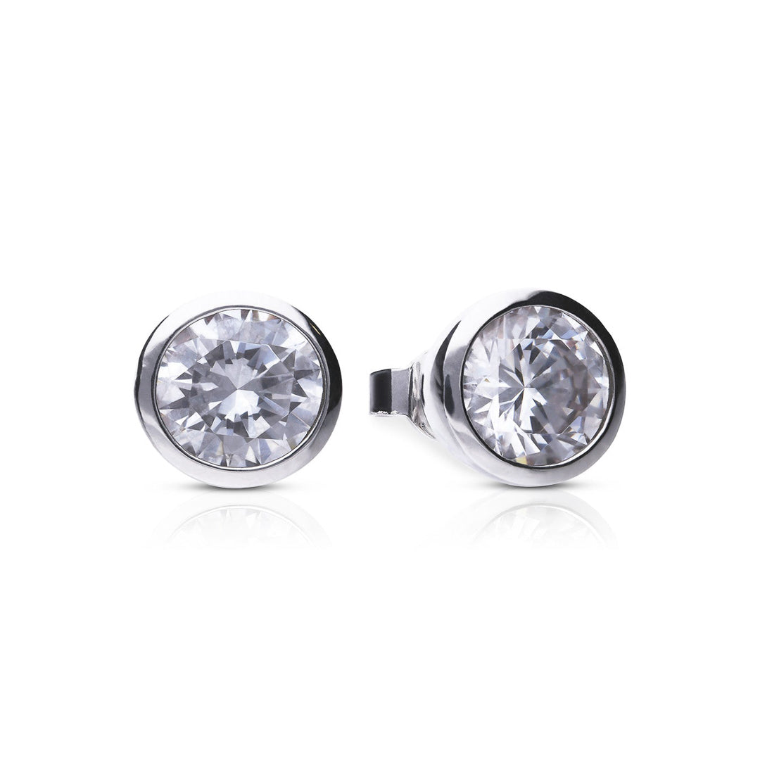 Gecko Jewellery Bezel Set Solitaire Stud Earrings with Diamonfire Zirconia