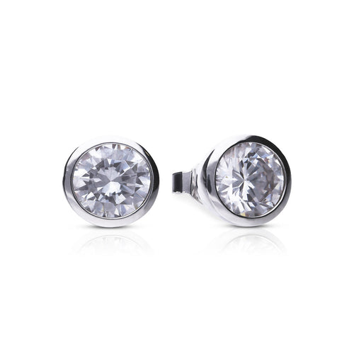 Gecko Jewellery Bezel Set Solitaire Stud Earrings with Diamonfire Zirconia