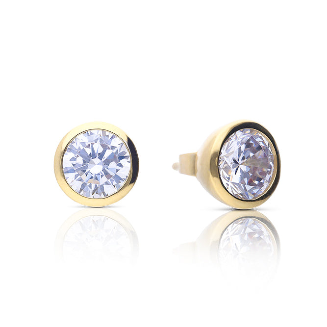 Gecko Jewellery Bezel Set Solitaire Stud Earrings with Diamonfire Zirconia