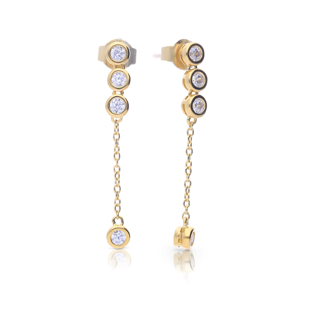 Gecko Jewellery Sterling Silver Drop Chain Earrings with Zirconia