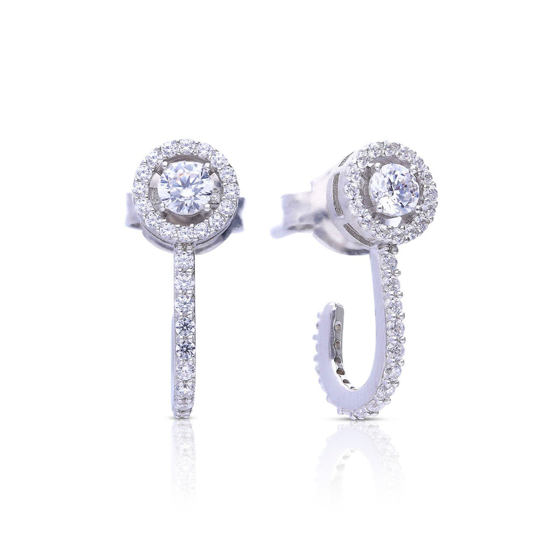Gecko Jewellery Sterling Silver Pave Half Hoop Stud Earrings | 0.7ct