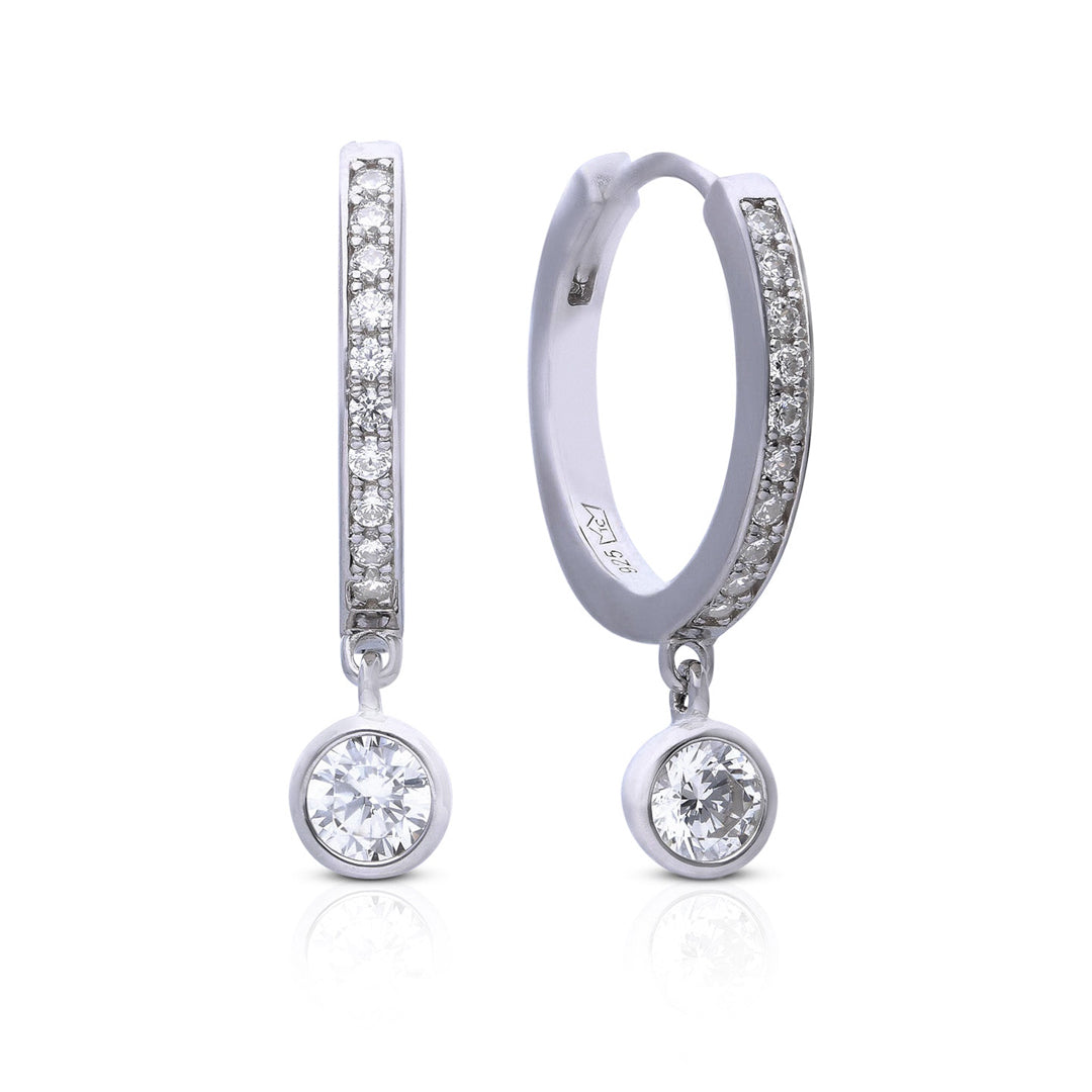 Gecko Jewellery Sterling Silver Pave Hoop Earrings with Zirconia Charm