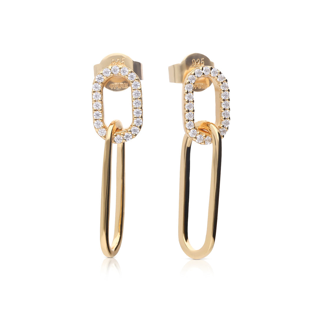 Gecko Jewellery Double Loop Paperclip Chain Earrings with Zirconia