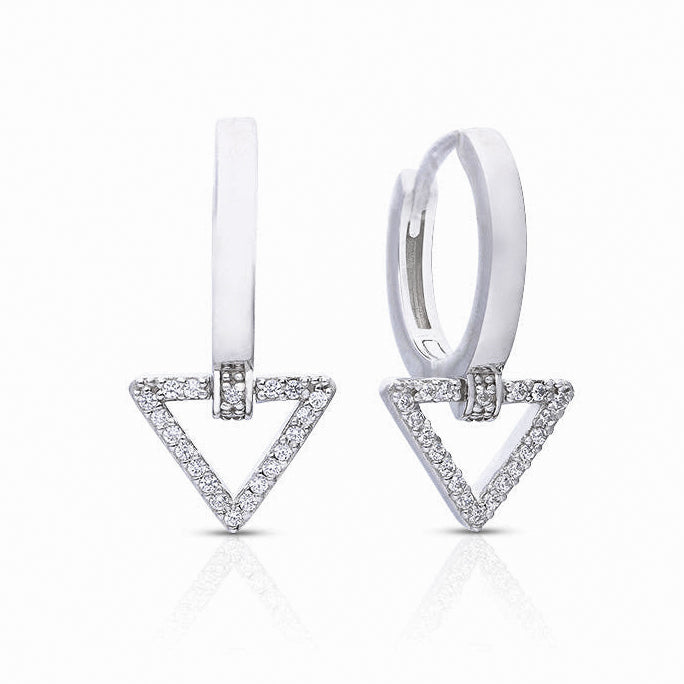 Gecko Jewellery Geometric Zirconia Charm Hoop Earrings in Silver