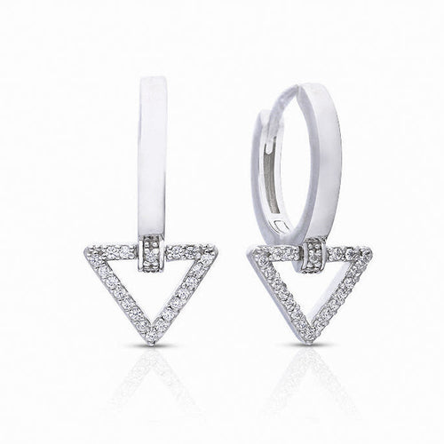 Gecko Jewellery Geometric Zirconia Charm Hoop Earrings in Silver