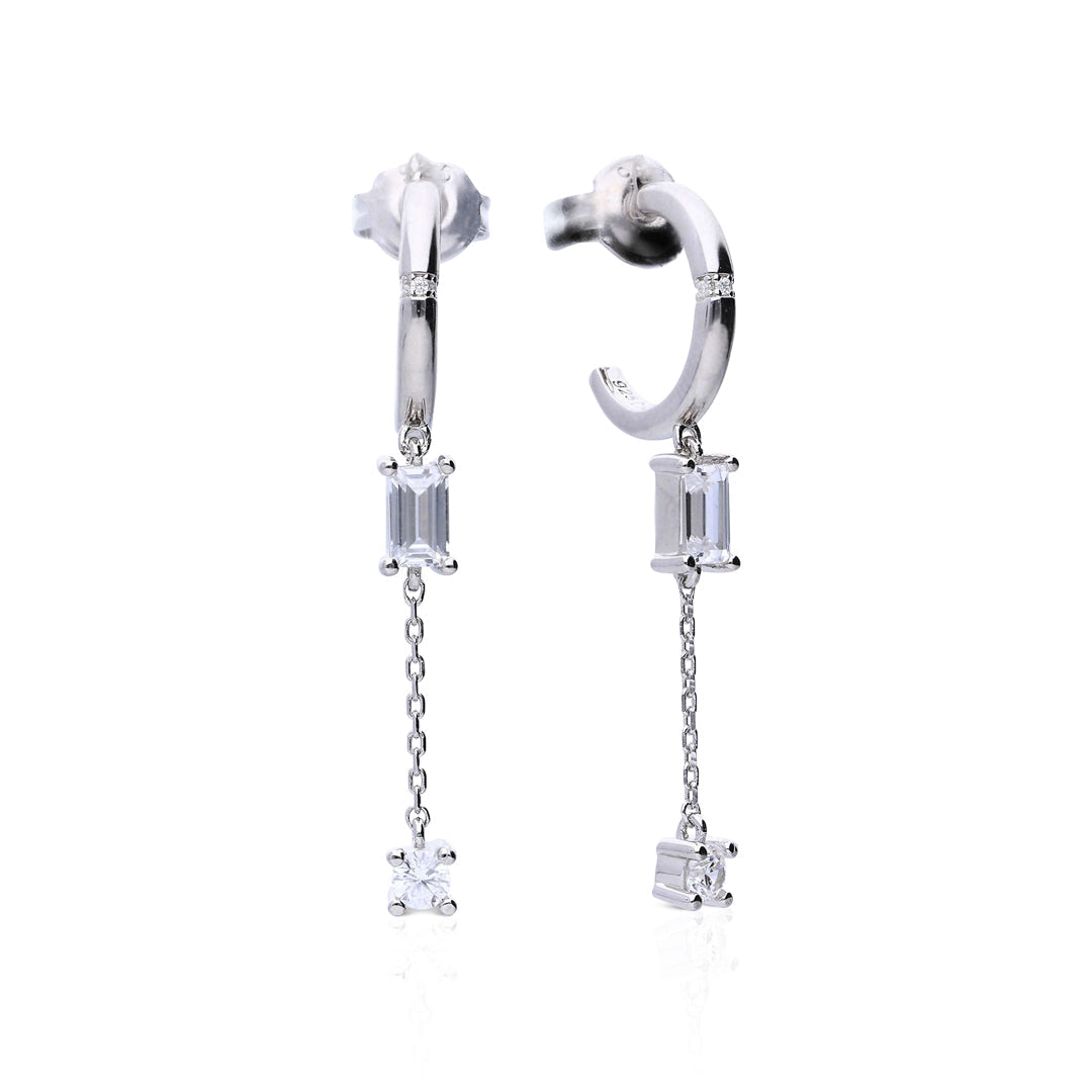 Diamonfire 3/4 Hoop Earrings with Zirconia Chain Drop - Gecko Jewellery