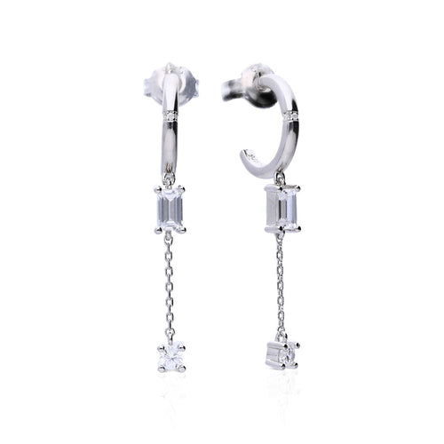 Diamonfire 3/4 Hoop Earrings with Zirconia Chain Drop - Gecko Jewellery