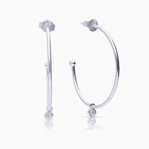Diamonfire Large 3/4 Hoop Earrings with Zirconia Charm - Silver