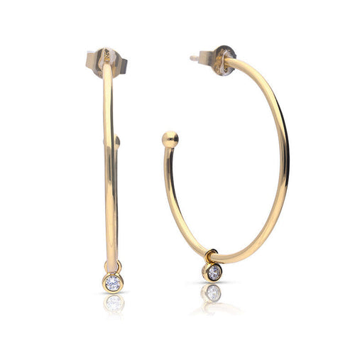 Diamonfire Large 3/4 Hoop Earrings with Zirconia Charm - Silver