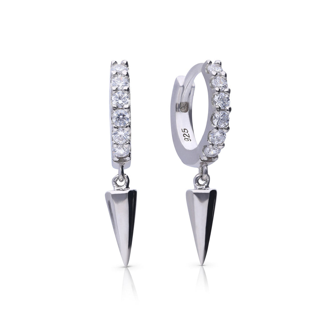 Gecko Jewellery Pave Hoop Earrings with Spike Charm in Silver & Gold
