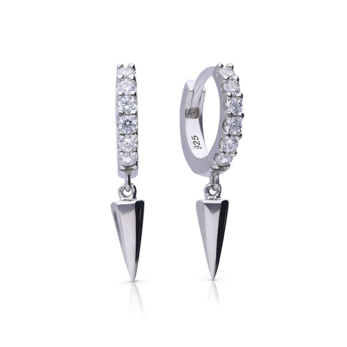 Gecko Jewellery Pave Hoop Earrings with Spike Charm in Silver & Gold