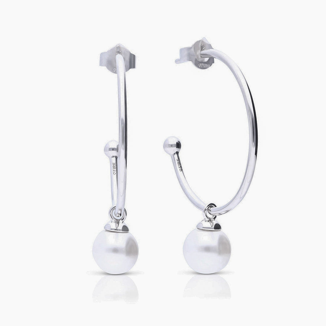 Diamonfire 3/4 Hoop Earrings with Shell Pearl Charm - Gecko Jewellery