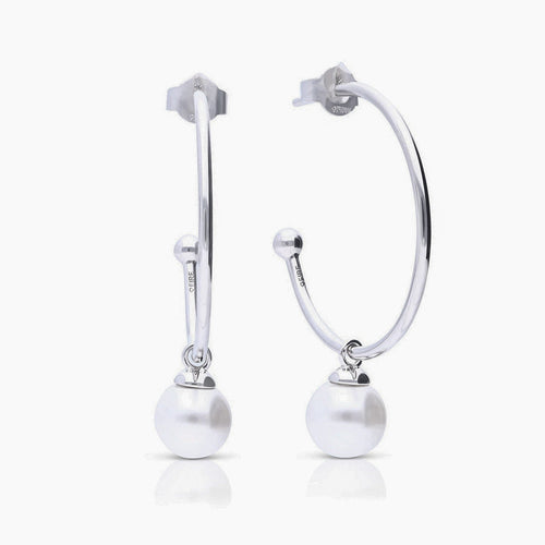 Diamonfire 3/4 Hoop Earrings with Shell Pearl Charm - Gecko Jewellery
