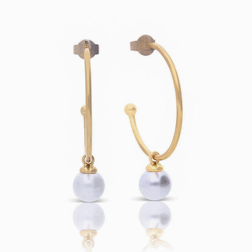 Diamonfire 3/4 Hoop Earrings with Shell Pearl Charm - Gecko Jewellery