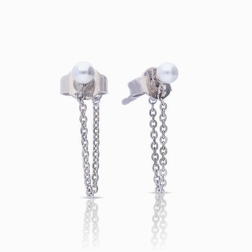 Diamonfire Shell Pearl Stud Earrings with Chain Drop – Gecko Jewellery