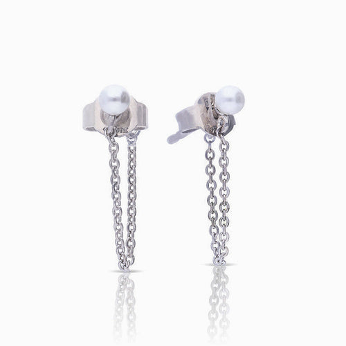 Diamonfire Shell Pearl Stud Earrings with Chain Drop – Gecko Jewellery