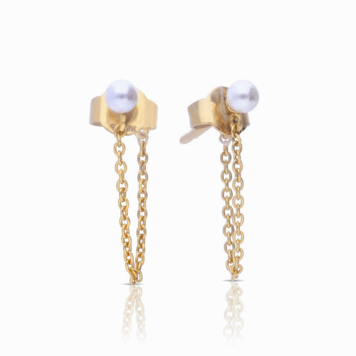 Diamonfire Shell Pearl Stud Earrings with Chain Drop – Gecko Jewellery