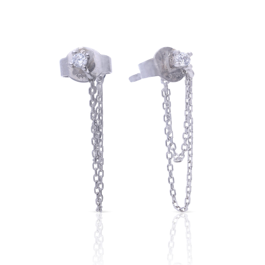 Diamonfire Double Chain Drop Stud Earrings by Gecko Jewellery Retail