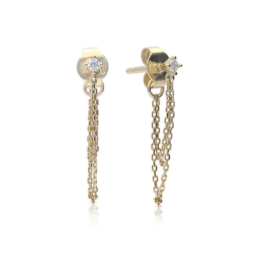 Diamonfire Double Chain Drop Stud Earrings by Gecko Jewellery Retail