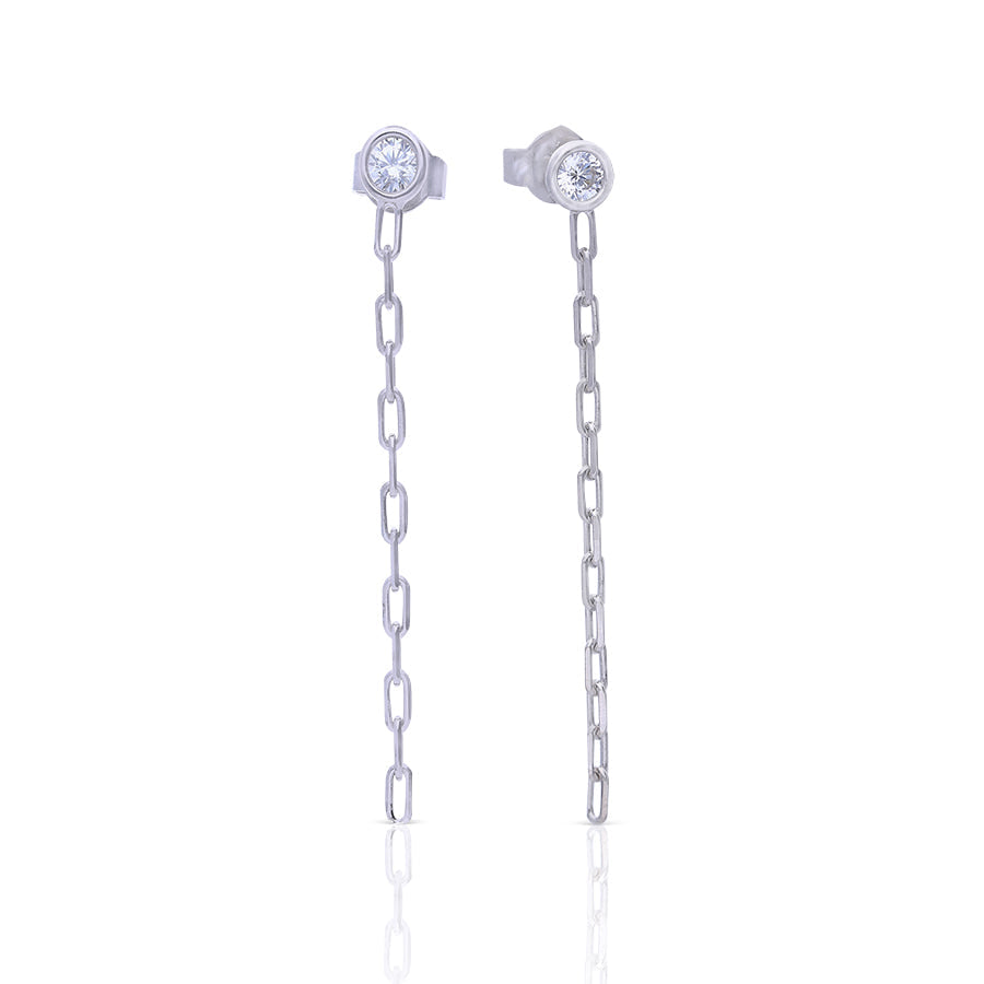 Gecko Jewellery Sterling Silver Chain Drop Stud Earrings with Zirconia
