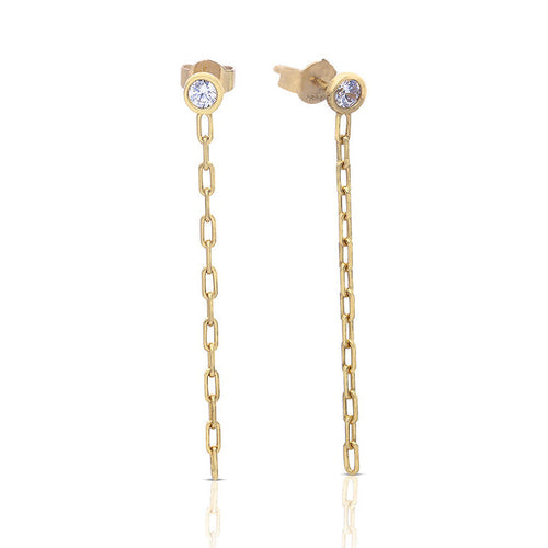 Gecko Jewellery Sterling Silver Chain Drop Stud Earrings with Zirconia