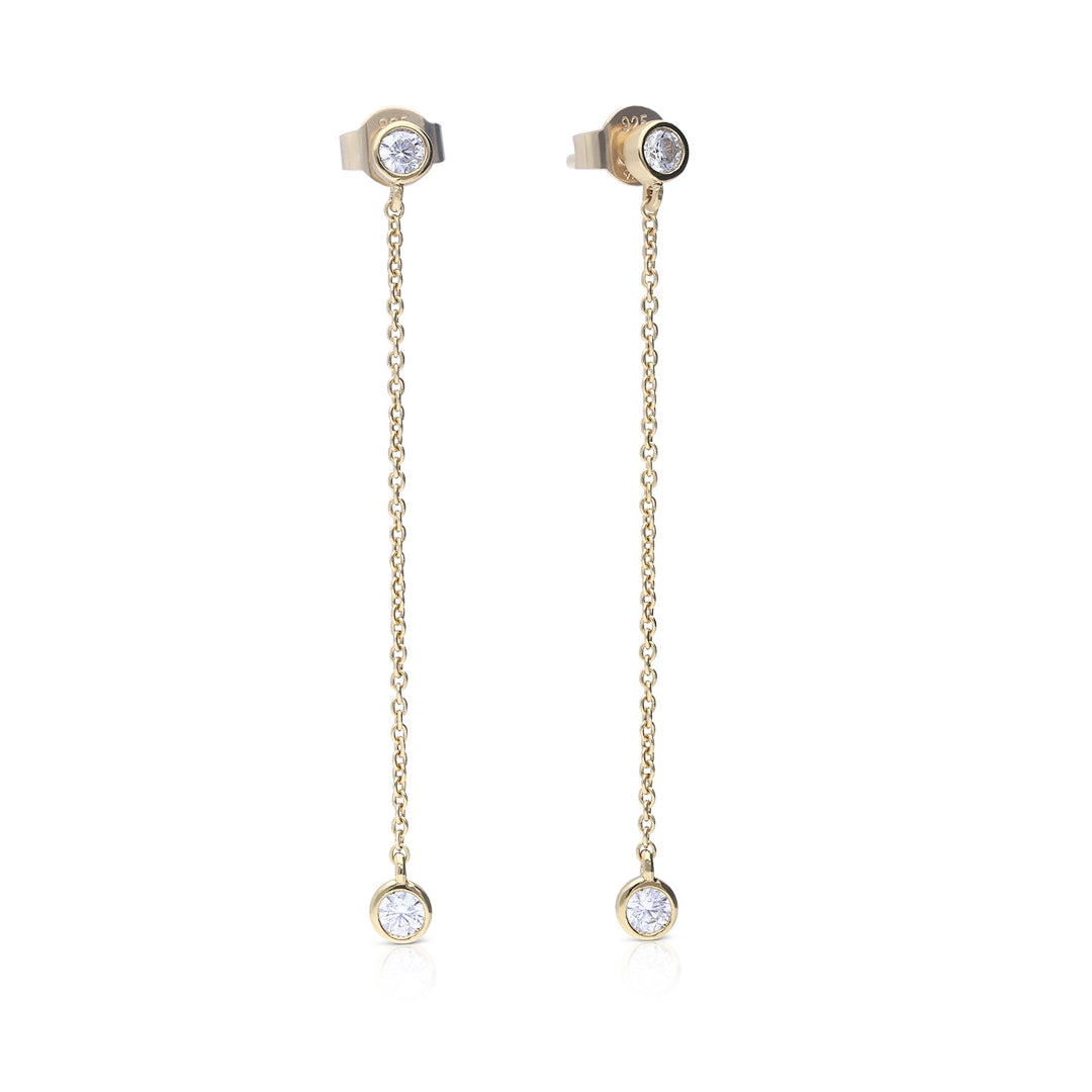 Diamonfire Bezel Set Chain Drop Earrings by Gecko Jewellery Retail