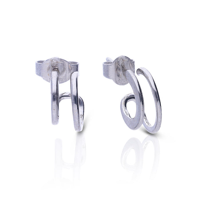 Diamonfire Double Loop Stud Earrings in Silver by Gecko Jewellery