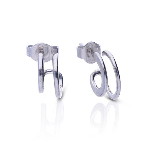 Diamonfire Double Loop Stud Earrings in Silver by Gecko Jewellery