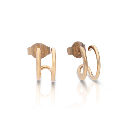 Diamonfire Double Loop Stud Earrings in Silver by Gecko Jewellery