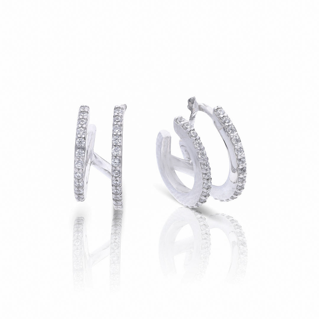 Gecko Jewellery Sterling Silver Double Row Diamonfire Hoop Earrings