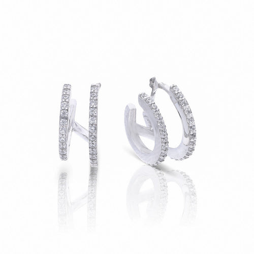 Gecko Jewellery Sterling Silver Double Row Diamonfire Hoop Earrings