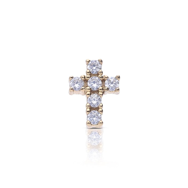 Diamonfire Single Cross Stud Earring by Gecko Jewellery - Silver Finish