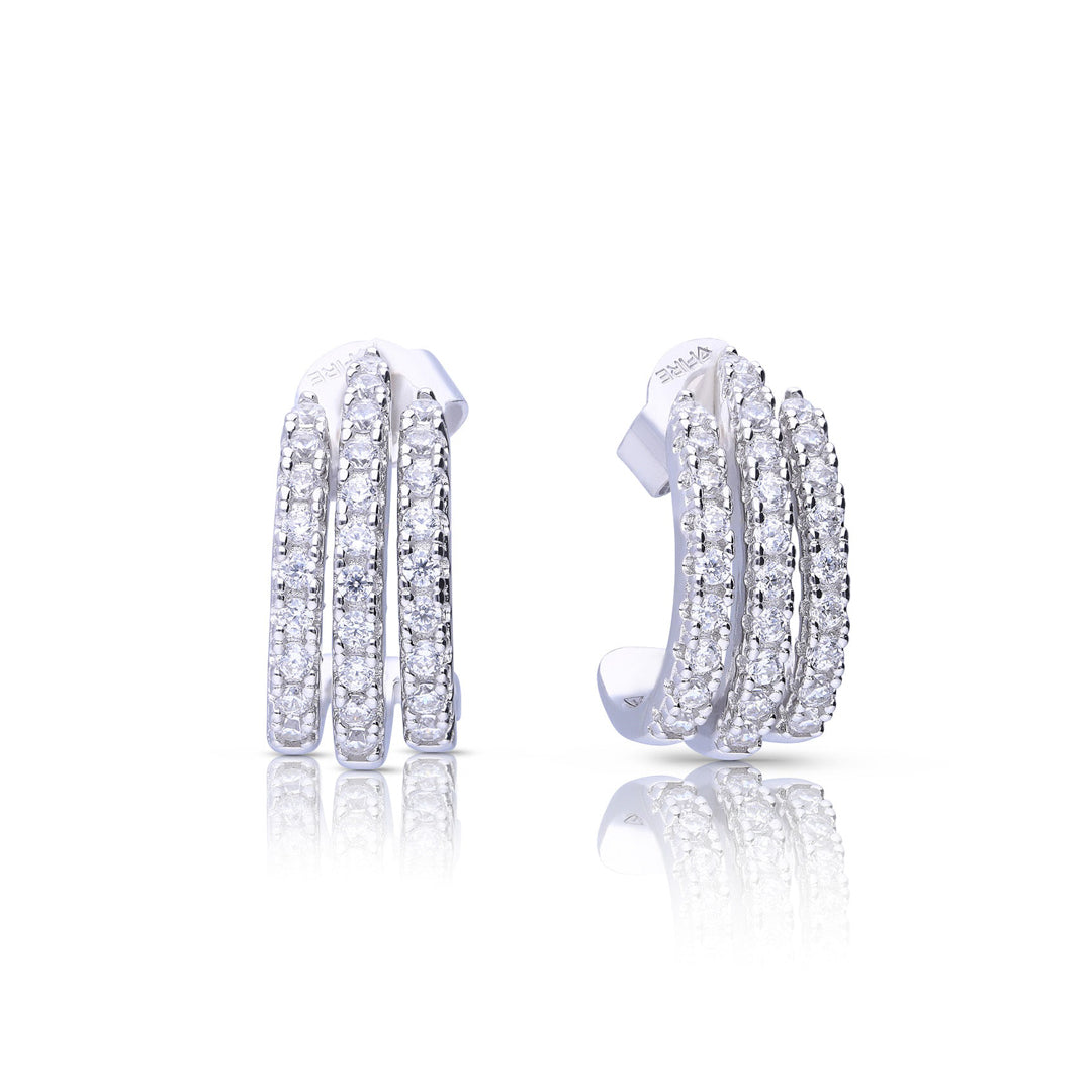 Gecko Jewellery Triple Row Zirconia Stud Earrings in Sterling Silver