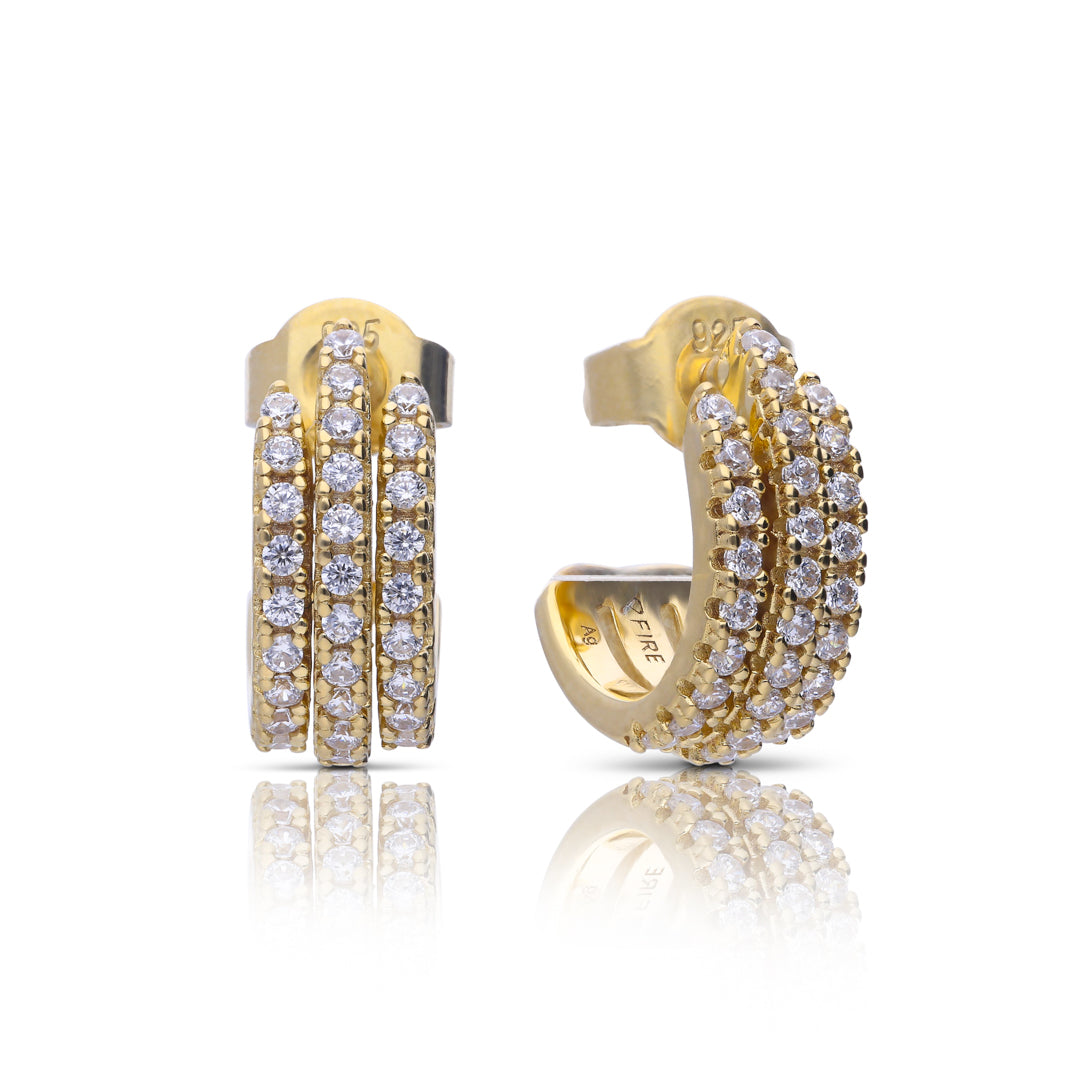 Gecko Jewellery Triple Row Zirconia Stud Earrings in Sterling Silver