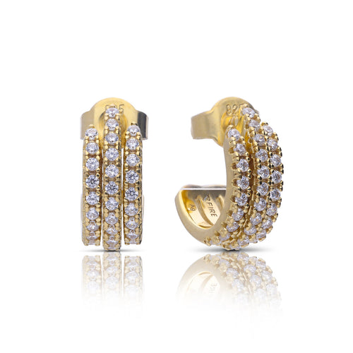 Gecko Jewellery Triple Row Zirconia Stud Earrings in Sterling Silver