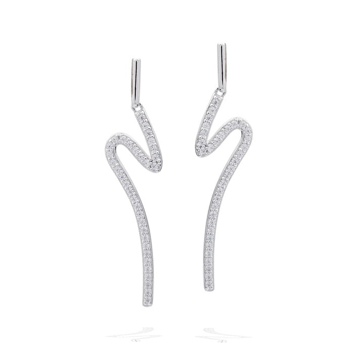 Gecko Jewellery Sterling Silver Wave Drop Earrings with Zirconia