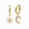 Gecko Jewellery Moon & Starburst Hoop Earrings in Gold Plated Silver