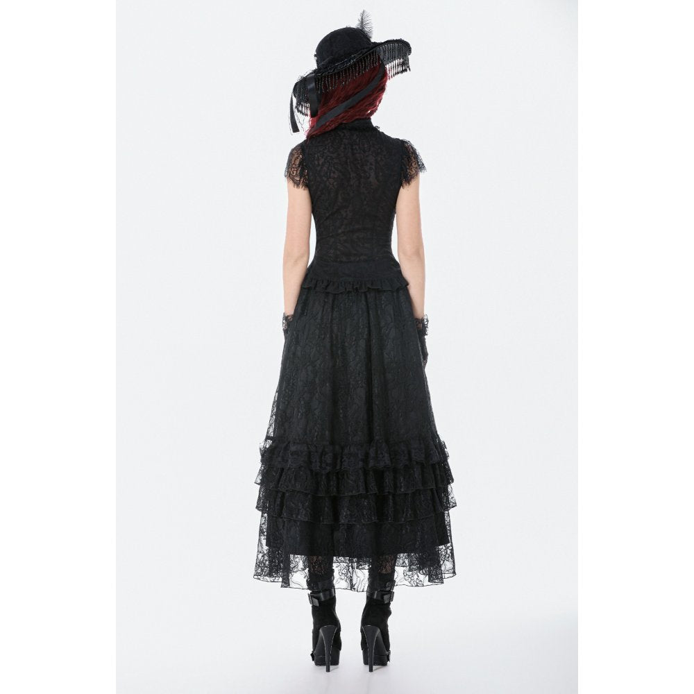 Dark in Love Vintage Gothic Lace Layered Maxi Skirt - Black Victorian