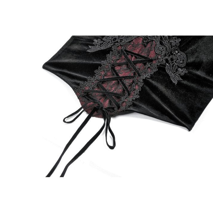 Dark in Love Gothic Black & Red Velvet Lace Corset with Straps