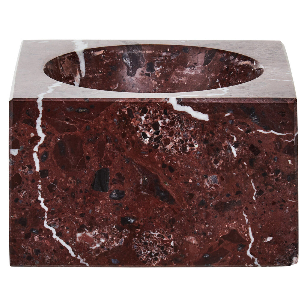 Orsina Salmo Square Red Marble Bowl – Modern Stone Centerpiece