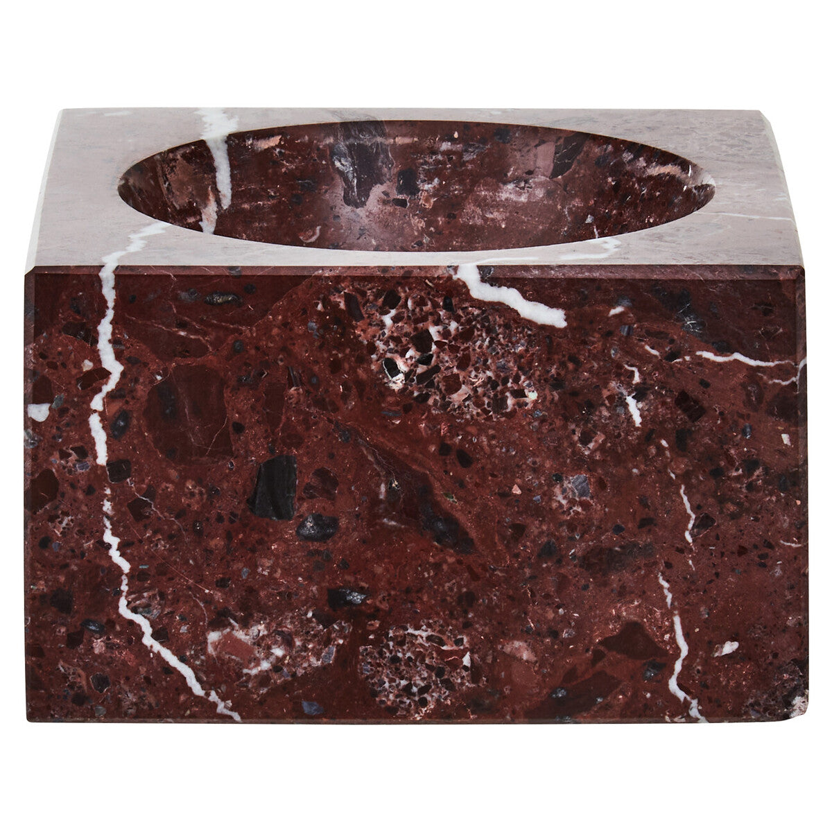 Orsina Salmo Square Red Marble Bowl – Modern Stone Centerpiece