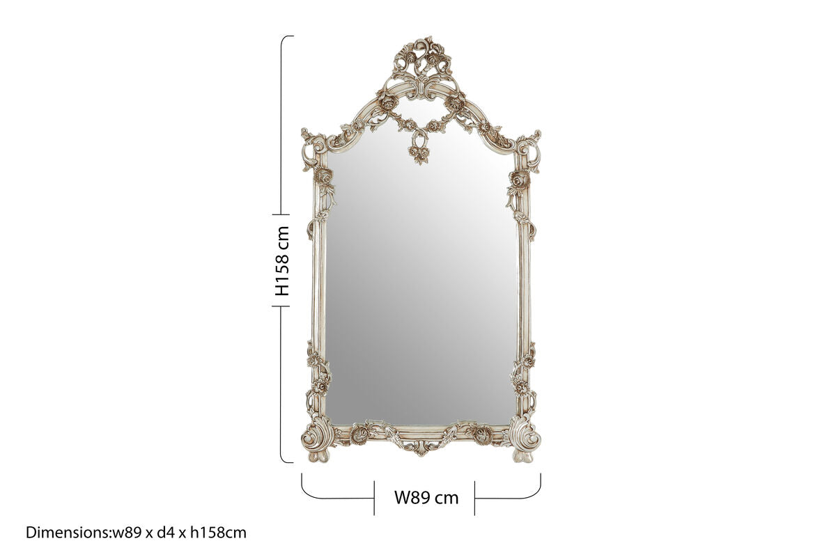 Orsina Juliet Rectangular Wall Mirror – Neoclassical Champagne Silver
