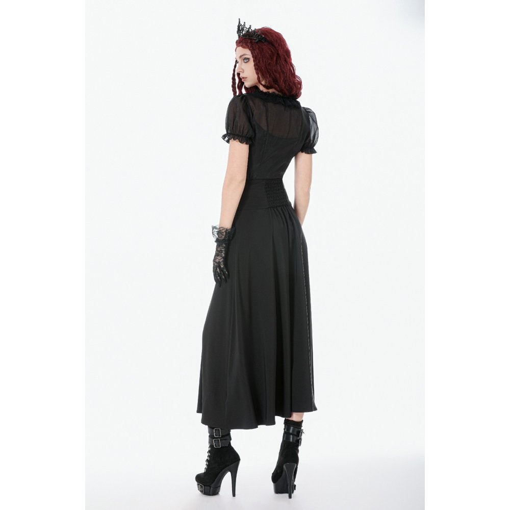 Dark in Love Gothic Long Skirt – High Waist Lace Inset Flowing Skirt