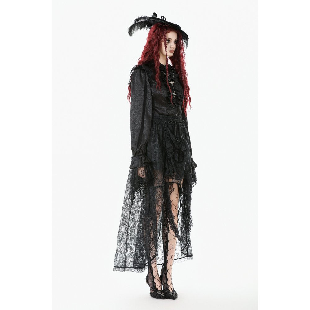Dark in Love Sabina Black Sheer Lace High-Low Gothic Bustle Skirt