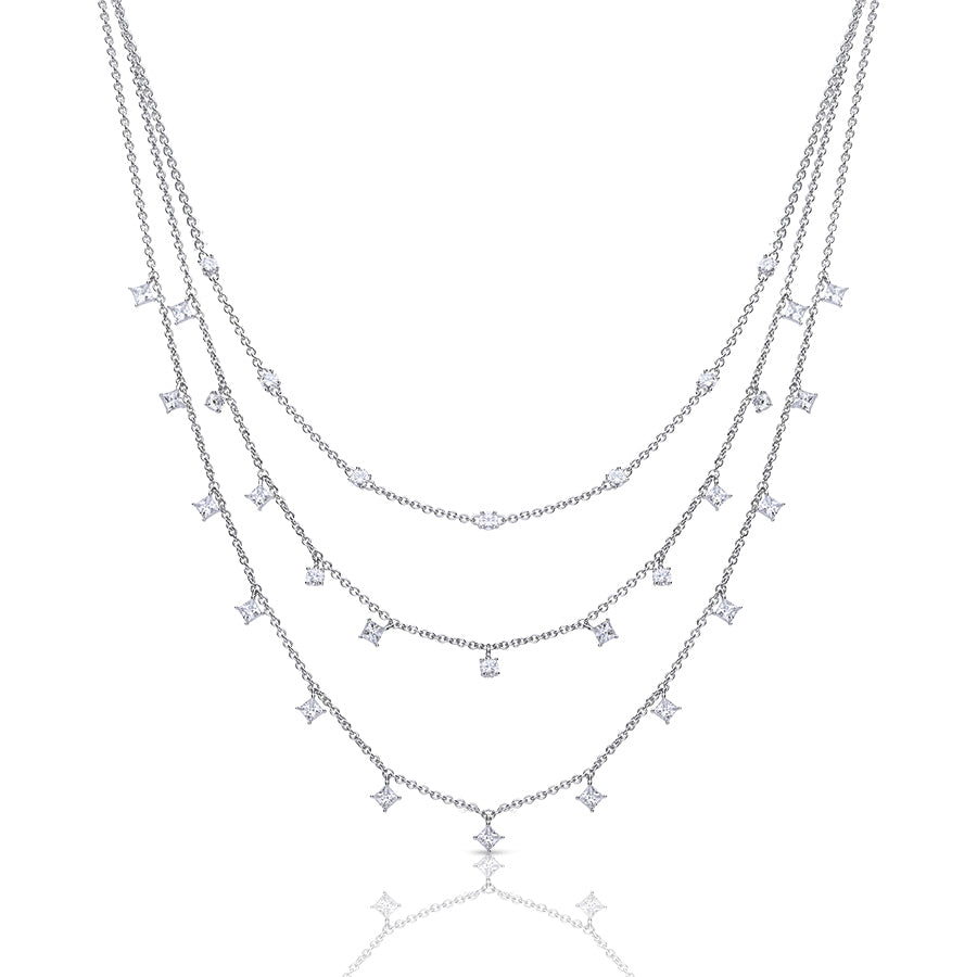 Gecko Jewellery Triple Layered Necklace with Zirconia Drops