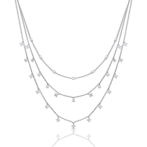 Gecko Jewellery Triple Layered Necklace with Zirconia Drops